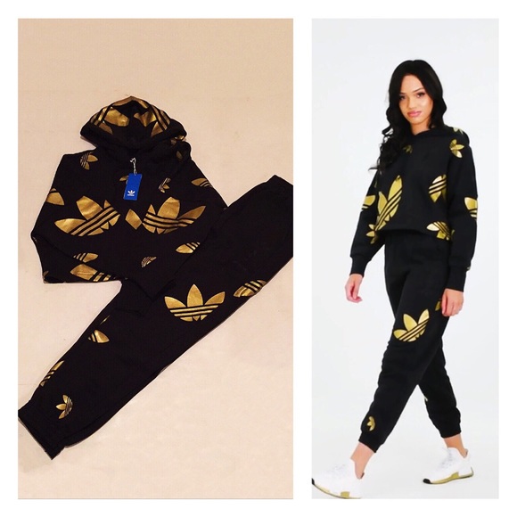 ⚡️LastOne⚡️Adidas originals gold logo crop hoodie & sweat pant